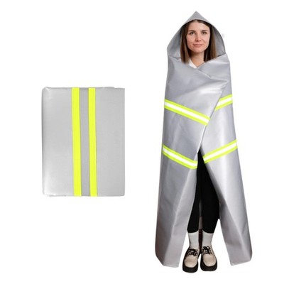 Fireproof Cloak with Hood   Silver Silicone Coated Fiberglass Fire Blanket, 5...