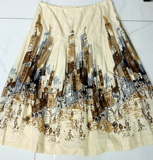 Talbots Midi Women's Pleated Skirt Cotton Cityscape Scene A-Line Below Knee 10