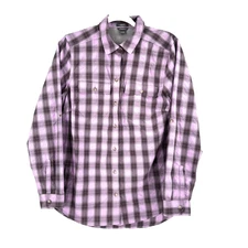 Eddie Bauer Women's Button Front Shirt Medium Purple Plaid Outdoors Hiking Camp