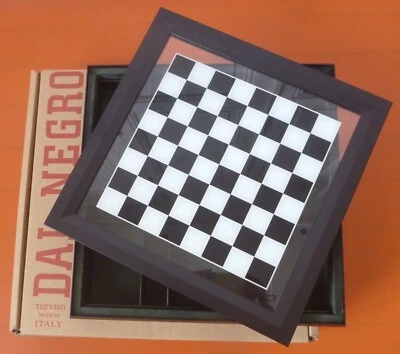 DAL NEGRO Plateau jeu Echecs & Dames verre + Coffret de rangement bois - NEUF - Photo 1/4