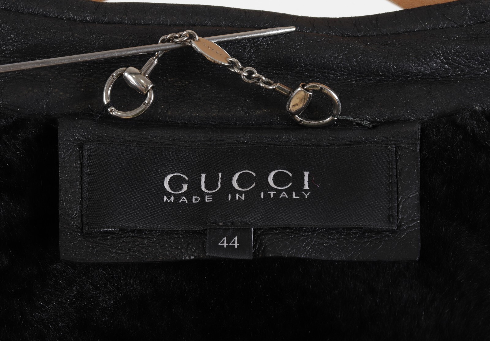 Women's Gucci Size IT44 Black Leather Shearling Lining Miltipocket Biker Jacket image 6
