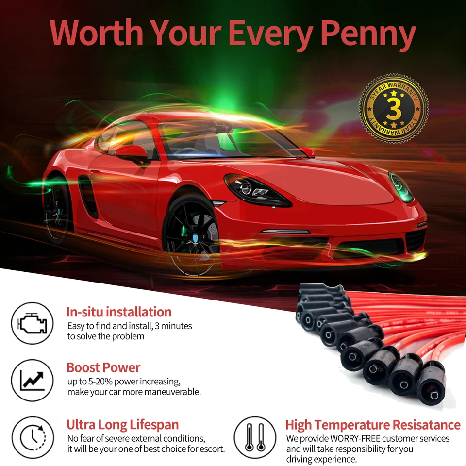 16 Spark Plug Wires for Mercedes-Benz C43 AMG SL55 CLK430 CLS500 E430 ML430 S430 Foto 4 de 4