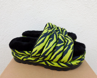 UGG KEY LIME MAXI TIGER PRINT SHEEPSKIN PLATFORM SLIDE SANDALS, US 6/ EUR 37 NEW