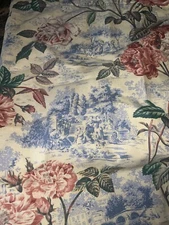 P KAUFMANN CUSTOM VALANCE~ROSES AND BLUE TOILE MEDALLIONS 104”WIDE