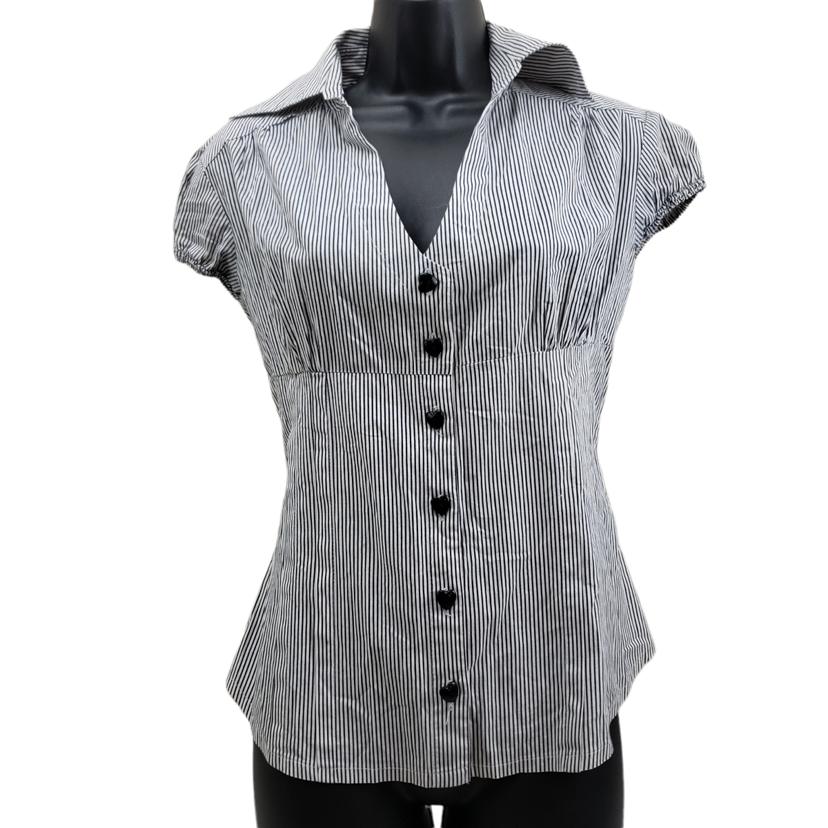 Terranova Women's Shirt Small Black White Striped Short Sleeve