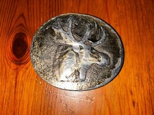 1976 WYOMING STUDIOS ART WORKS METAL 3-D ELK HEAD BELT BUCKLE Troy