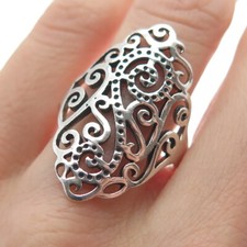 925 Sterling Silver Vintage Swirl Ornate Statement Ring Size 8.75