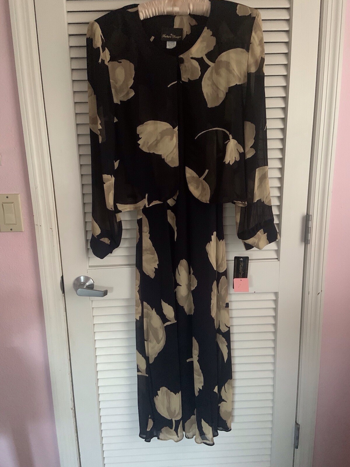 Black Floral Spaghetti Strap Sheath Dress with Matching Jacket with Tags