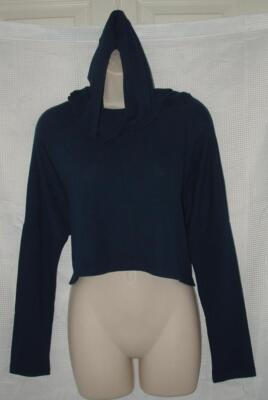 NEW Blue Medium / Large Oversized Stretchy Lightweight Cropped Hooded Sweater