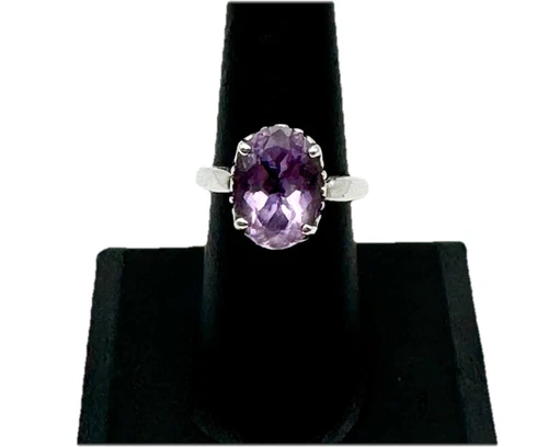 Vintage KABANA Ornate Sterling Silver Amethyst Filigree Scrolled Ring Sz 7.5