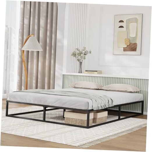 Queen Bed Frame, Metal Platform Bed Frame, Sturdy Metal Bed Frame, Wood Slats