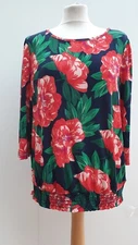 Kim & Co Blouson Top 3/4 Sleeve Floral Scoop Neck New Size XS