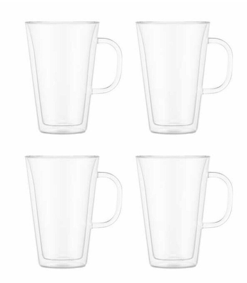 Bodum Canteen Double Wall Mugs 4pc Set Dishwasher Microwave Safe Heat
