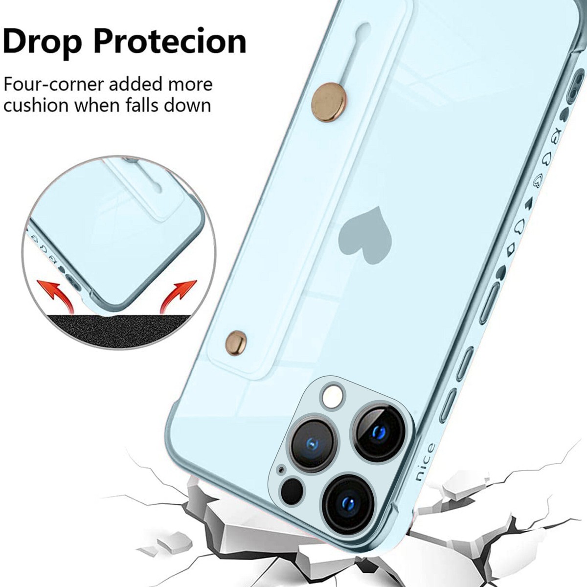 Caseative Plating Cinturino Da Polso Morbido Con Cuore Per IPhone - Compatibile Con 12 Pro Max E Altri Modelli, Grigio - 2