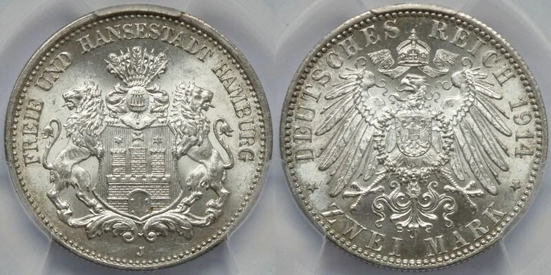 2 Mark Hamburg 1914 in f. ST !!! PCGS MS65 !!! - Bild 1 von 1