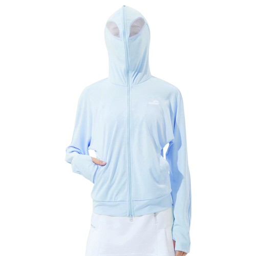 Oh!Sunny Women's Jackets Sun Protection Coats UPF 50+ Hooded Pull Up Top *Blue L