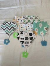 Baby Bandana Drool Bibs 6-Pack and Teething Toys Made with 100% Organic Cotton