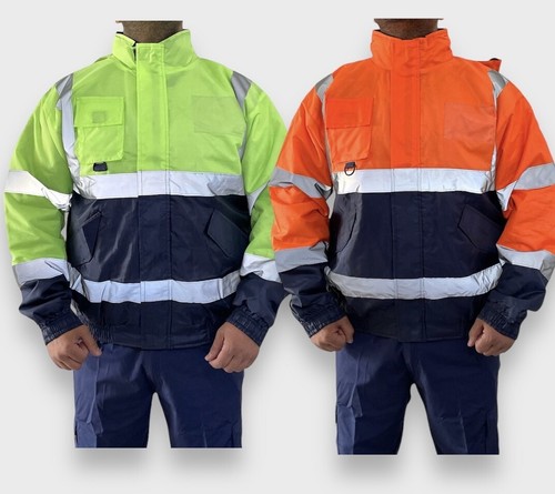 Mens Hi Viz Vis High Visibility Waterproof Bomber Safety Fleece Jacket ...