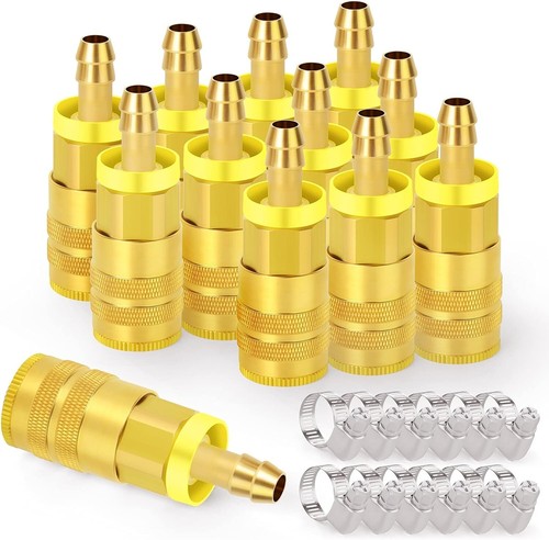 Professional 12-Piece Air Coupler Set with 1/4" Hose Barb - Brass Construction - Picture 3 of 9