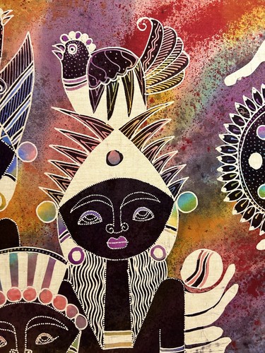 Gianto Large Batik Fabric Art King Queen Child Tribal Vintage But Modern Family - Picture 4 of 10