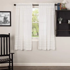 Farmhouse 63"X36" Panel Pair White Rod Pocket Ruched Window Curtains