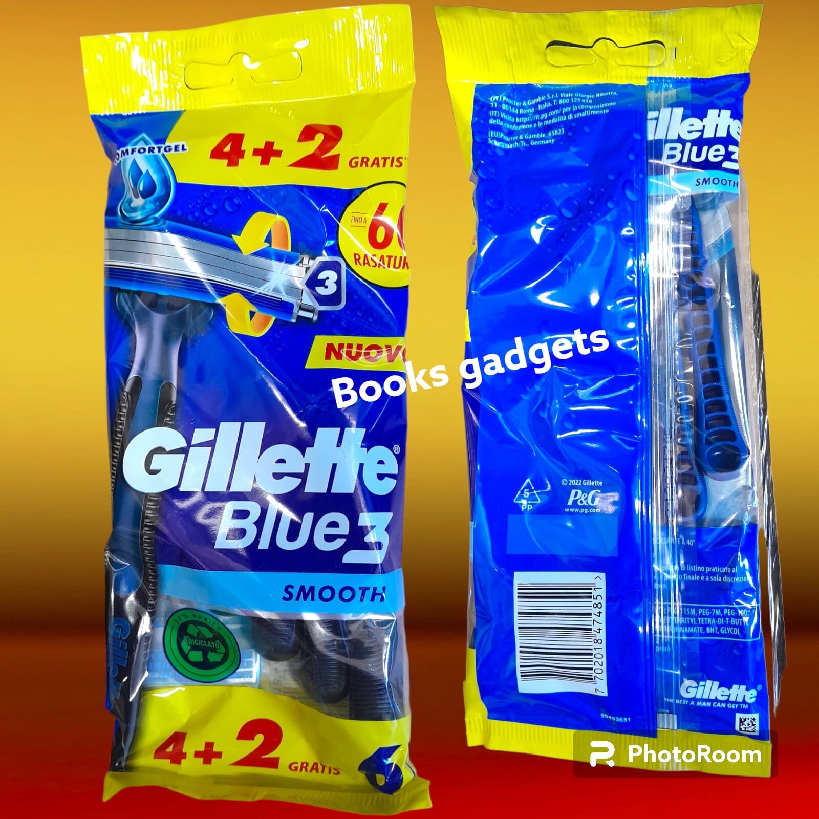 9 Conf. (54 Lamette) Gillette Blue 3 Smooth  Rasoio Lametta a Tre Lame Rotanti
