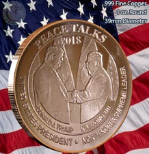 Trump and Kim "2018 Peace Talks" 1 oz .999 Copper Round Shaking Hands