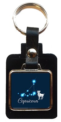 Steinbock Sternzeichen Sternbild Leder quadratisch Schlüsselanhänger und Samt Geschenktüte