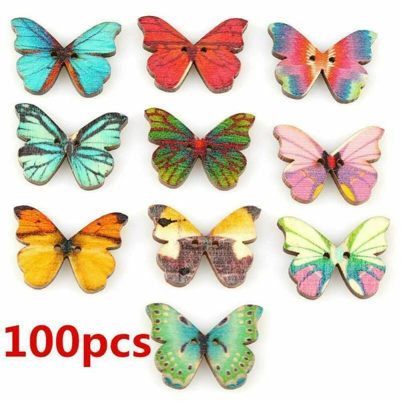 100x Mixed Wooden BUTTERFLY BUTTONS 28mm - 2 Hole Craft Sewing Embellishments/UK - Image 4 of 4