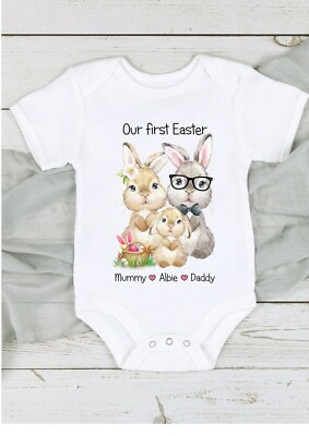 Personalisiert Unsere erste Osterhasenfamilie, Strampler, Weste, Baby Outfit, süß