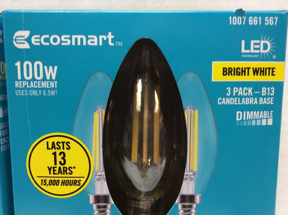 EcoSmart 100-Watt B13 E12 Candelabra LED Edison Light Bulb Bright White 12 Bulbs - Image 4 of 4