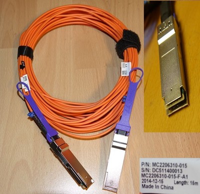 2x Mellanox Infiniband 15 Meter Fibre Kabel QSFP Stecker 40/56GBit/s