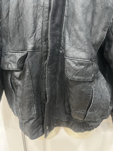Giacca di pelle vintage stile bomber nero taglia M invecchiato - Foto 4 di 12