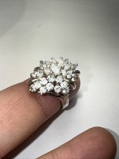 Ring Size 7 Sterling Cocktail Cluster Cubic Zirconia Vintage