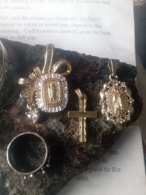 3 Saint Mary Catholic Medals Baguette Set 14k GOLD Cross Religious Icon Icons