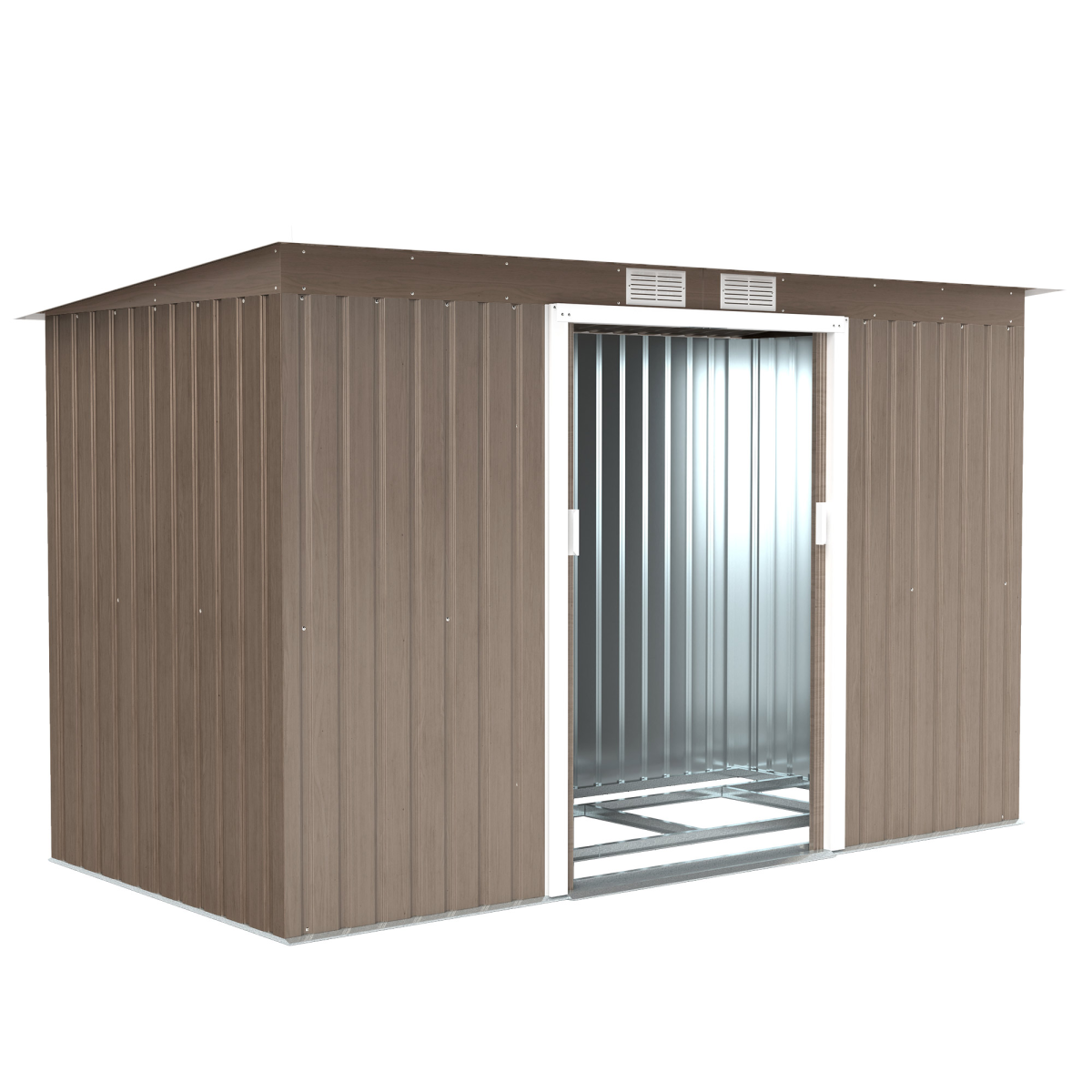 Outsunny 9 x 4FT Metal Garden Storage Shed with 2 Door -  Light Grey Wood Grain