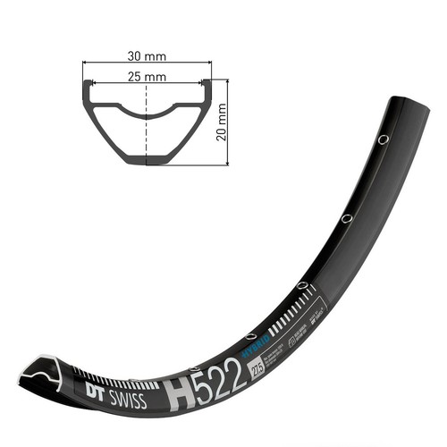 DT Swiss Llanta Hybrid H 522 Disco 27,5" 650b 32-Loch 25mm Negro
