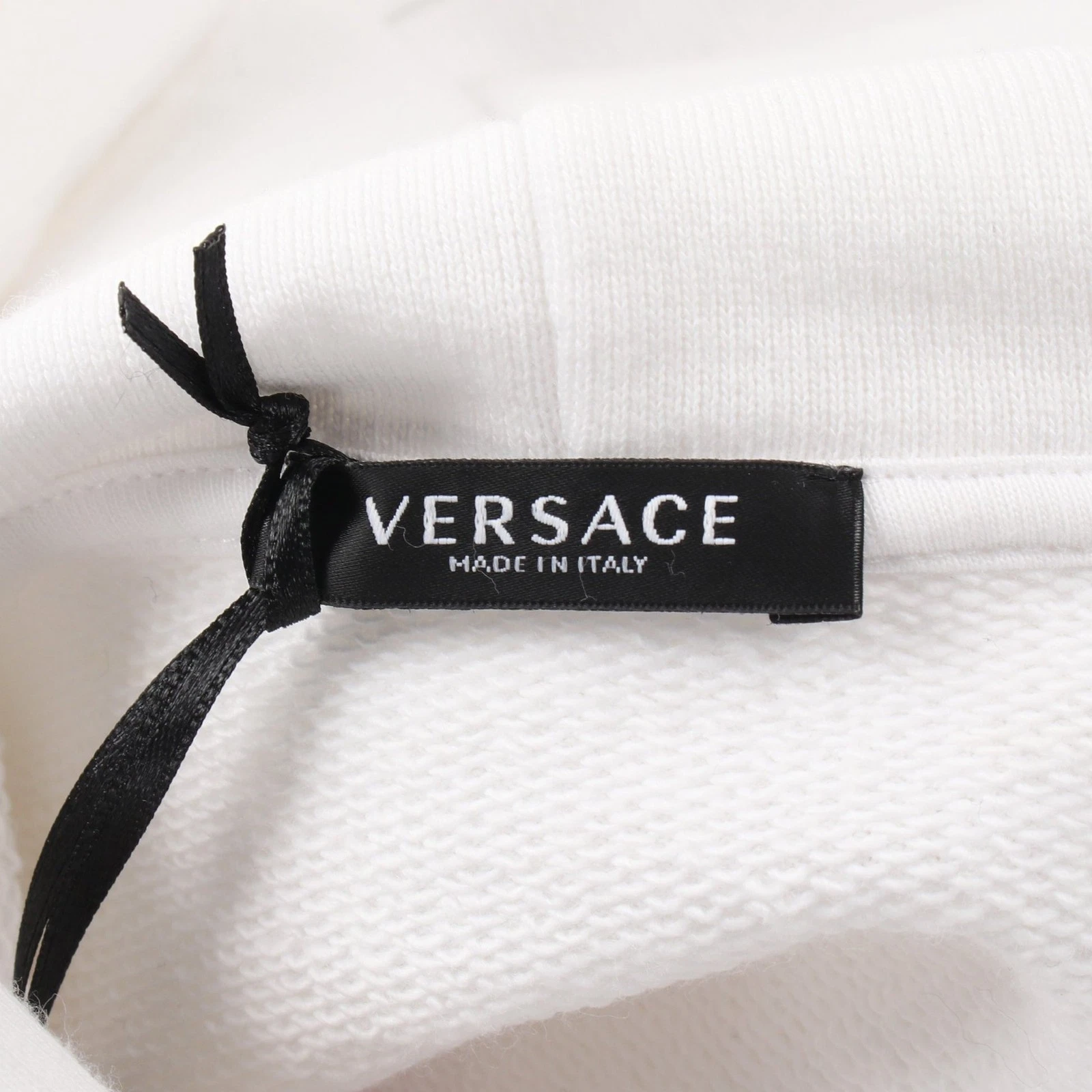 【Tops】Versace Pullover Felpa con Cappuccio Logo Ricamo Cotone Bianco Multicolore