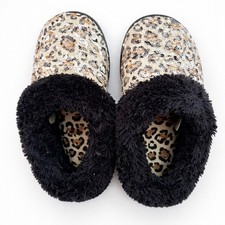 Cabernet Leopard Sequin Slippers Women  s Medium US 7  8 Faux Fur Lined