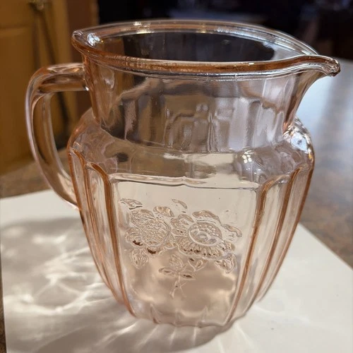 Vintage Anchor Hocking Pink Open Rose Depression Glass 6" Pitcher