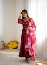 New Fancy Maroon Crunchy Silk Salwar Kameez With Chinon Silk Dupatta For Women