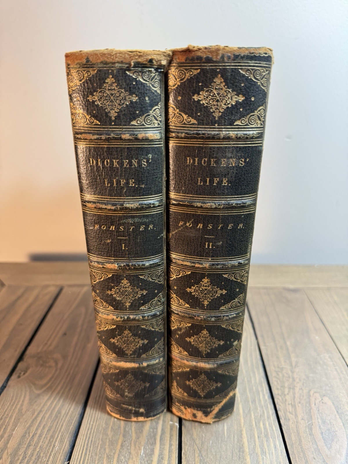 Antique Book Set "The Life of Charles Dickens"-J. Forster-2 Vols.; Leather Bound
