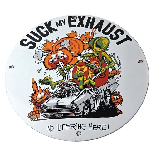 Vintage Rat Fink Porcelain Sign - Ed Big Daddy Roth Hot Rod Pump Plate Wall Sign