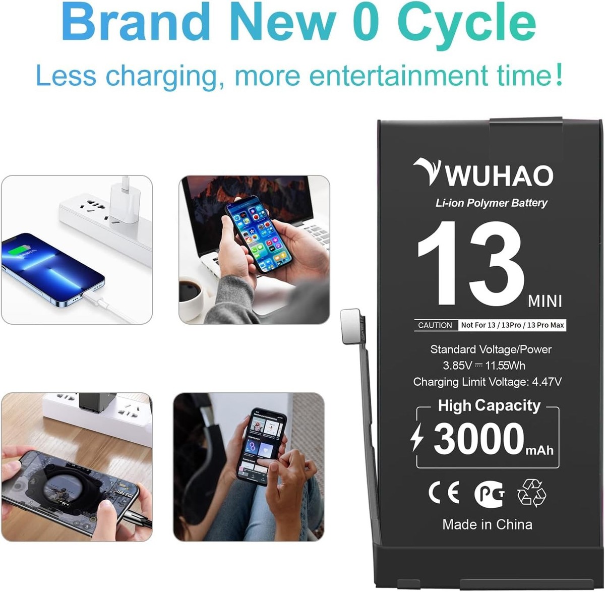 For iPhone 13 Mini Battery Upgraded 3000mAh for iPhone 13 Mini
