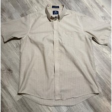 Stafford Mens Oxford Wrinkle Free Button Down Beige Stripe Short Sleeve 17.5