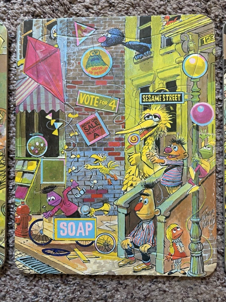Vintage Sesame Street Tray Puzzles Illustrated Signed JACK DAVIS Lot Of 3 - Image 3 of 4