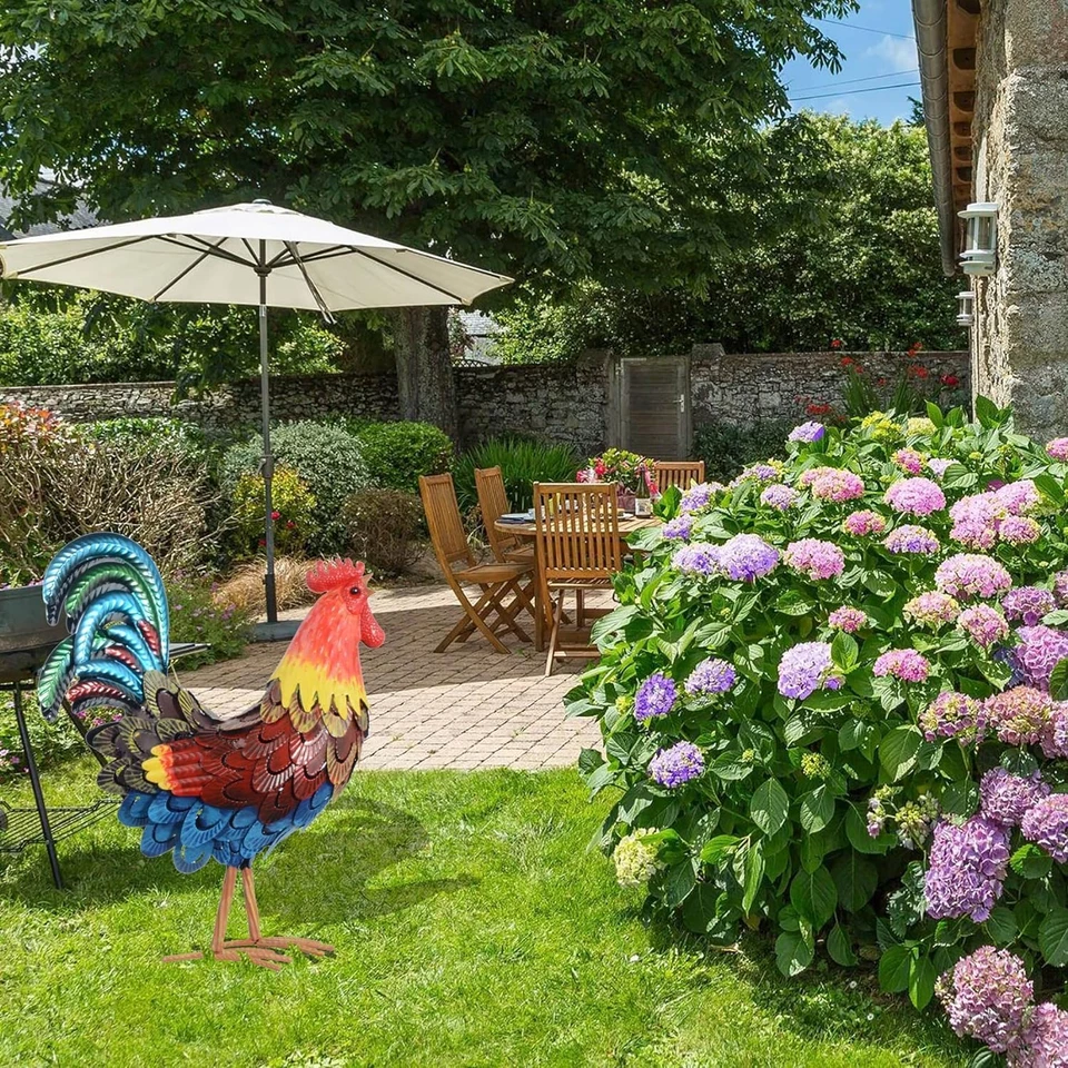 Metal Rooster Statues, Garden Chicken Decorations, Outdoor Chicken Sculptures, M - Image 2 of 4