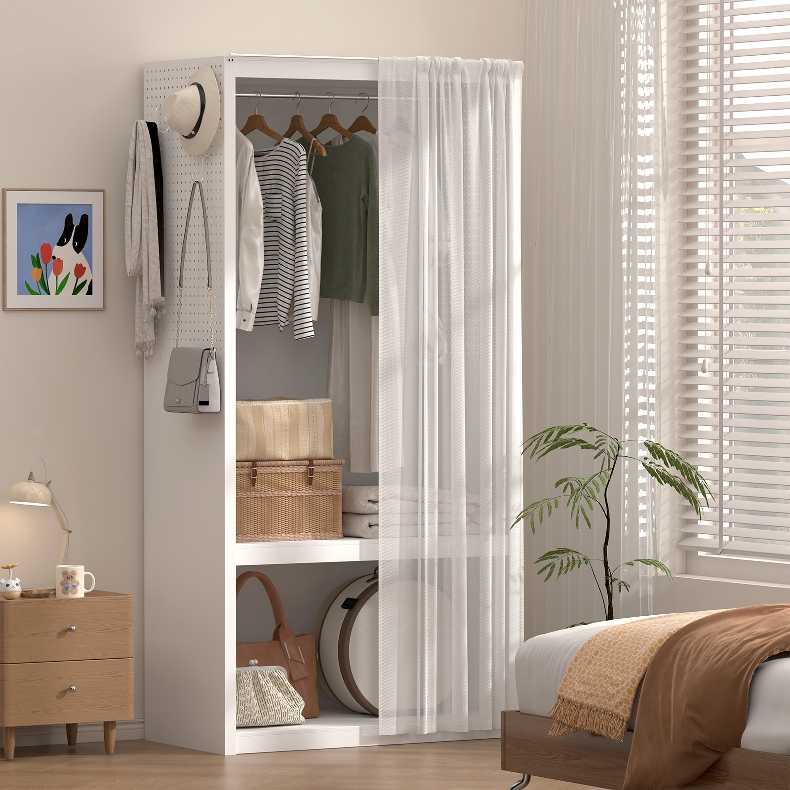 79''H Metal Armoire Wardrobe Closet, Clothing Storage Cabinet with Hanging Rod