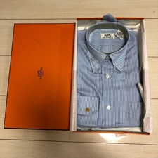 USED UNUSED HERMES DRESS SHIRT, BLUE TO NAVY, SIZE L-LL. VERYGOOD