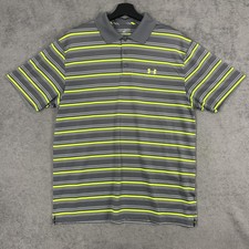 Under Armour HeatGear Polo Shirt Mens XL Gray Stripe Golf Performance Loose Fit